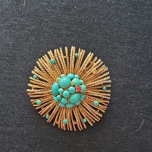 Vintage Capri, Gold and Turquoise Brooch